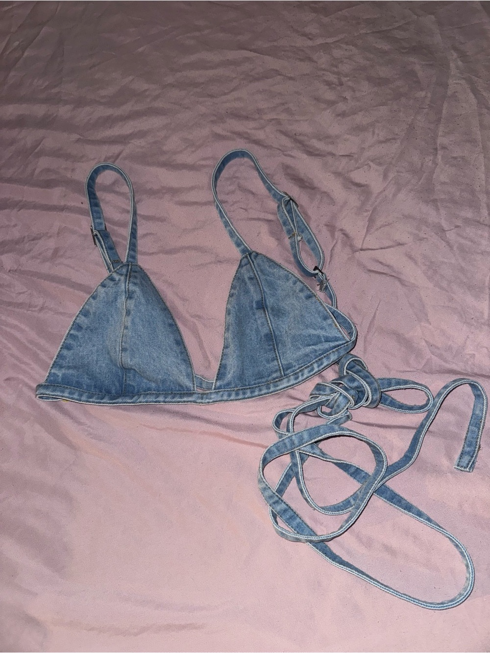 Edikted Denim Triangle Tie-Back Bralette Top - Blue size large